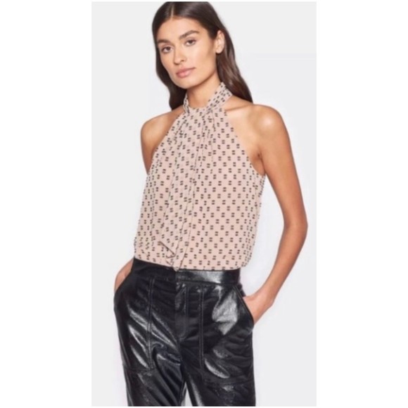 JOIE Leikyn Sash Tan Black Halter Blouse - Picture 1 of 6